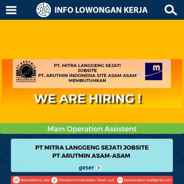 PT Mitra Langgeng Sejati Jobsite Pt Arutmin Asam-Asam – Main Operation Assistant
