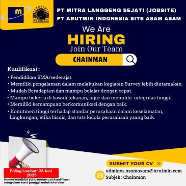 LOKER : PT. Mitra Langgeng Sejati (Jobsite) PT Arutmin Indonesia Sita Asam-Asam – Chainman